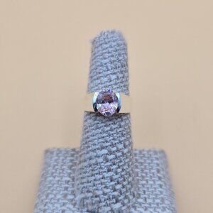 Size 6 Sterling Silver Pink Oval Cubic Zirconia Gem Ring A4907